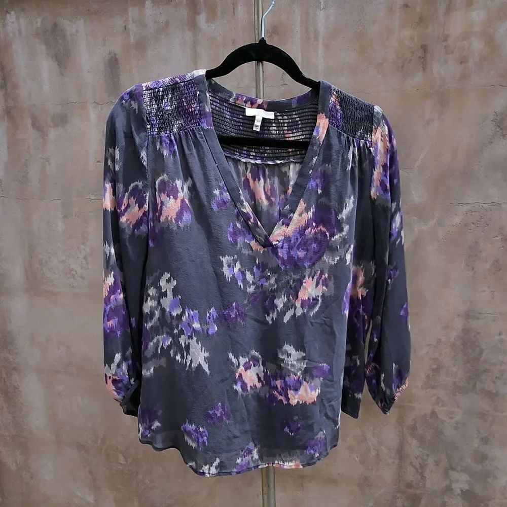 Joie watercolor floral blouse dark colorway